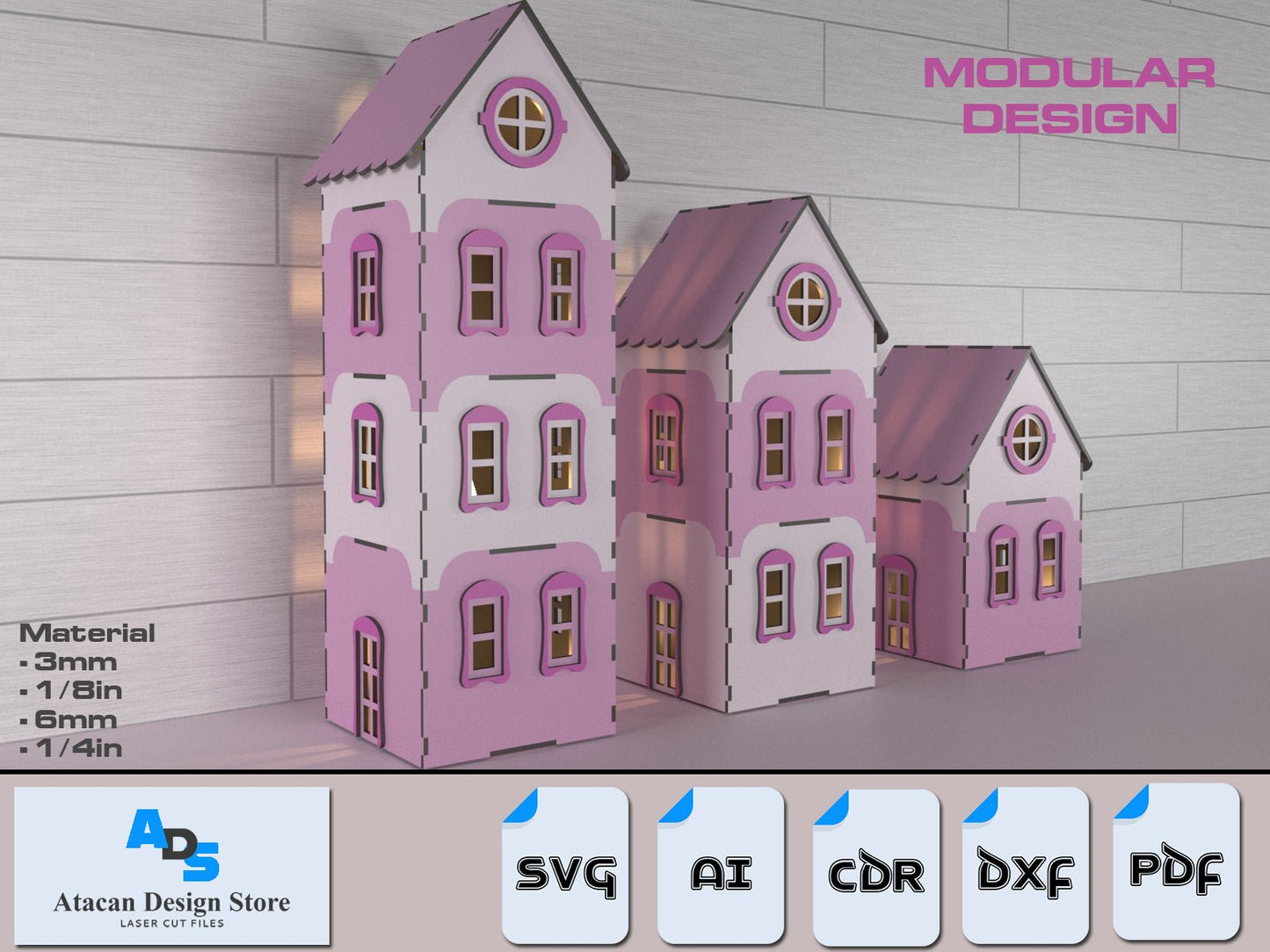 Modular Design Miniature Dollhouse / Apartment Tea Light Lantern Candle Holder / Doll House Home Laser Cut Files SVG DXF Ai CDR PDf ADS356