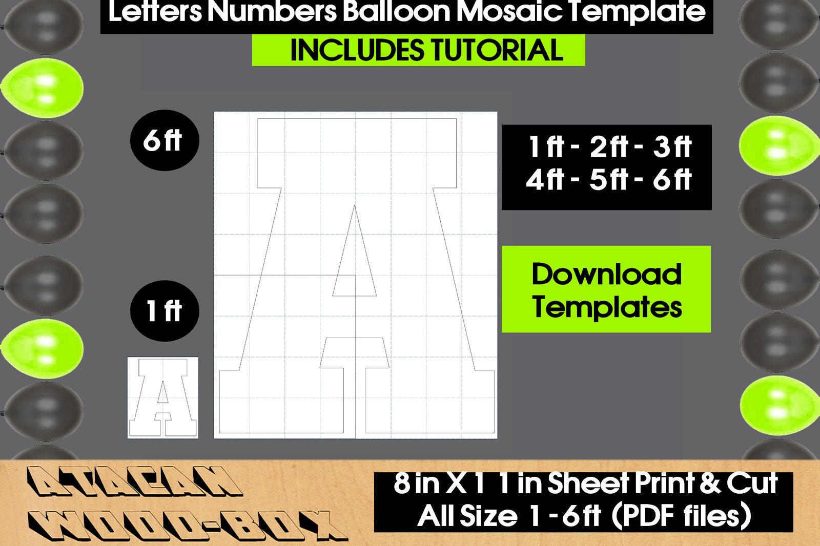 Mosaic Balloons Templates / Square Letters and Numbers 1-6ft All size SVG DXF Ai CDR 334