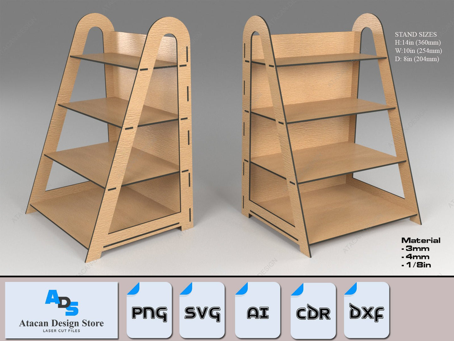 Multi Purpose Laser Cut Stand / Wood Gift Card Display / 4 Shelf Vector Files SVG DXF Ai CDR 360