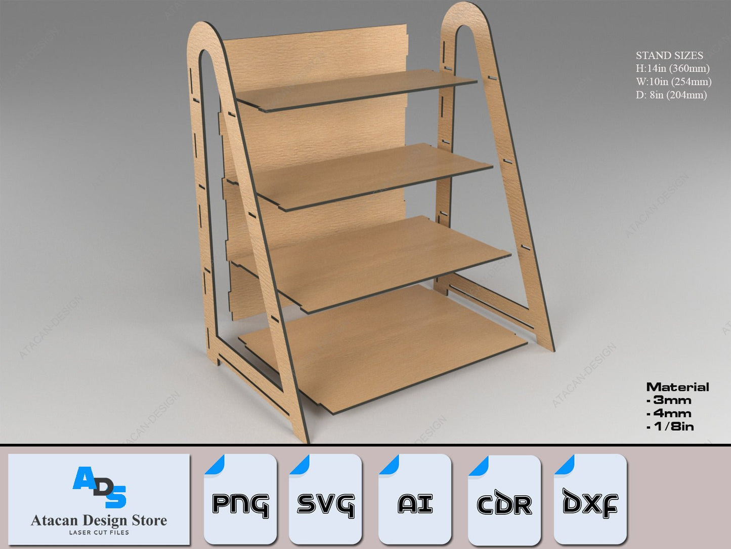 Multi Purpose Laser Cut Stand / Wood Gift Card Display / 4 Shelf Vector Files SVG DXF Ai CDR 360