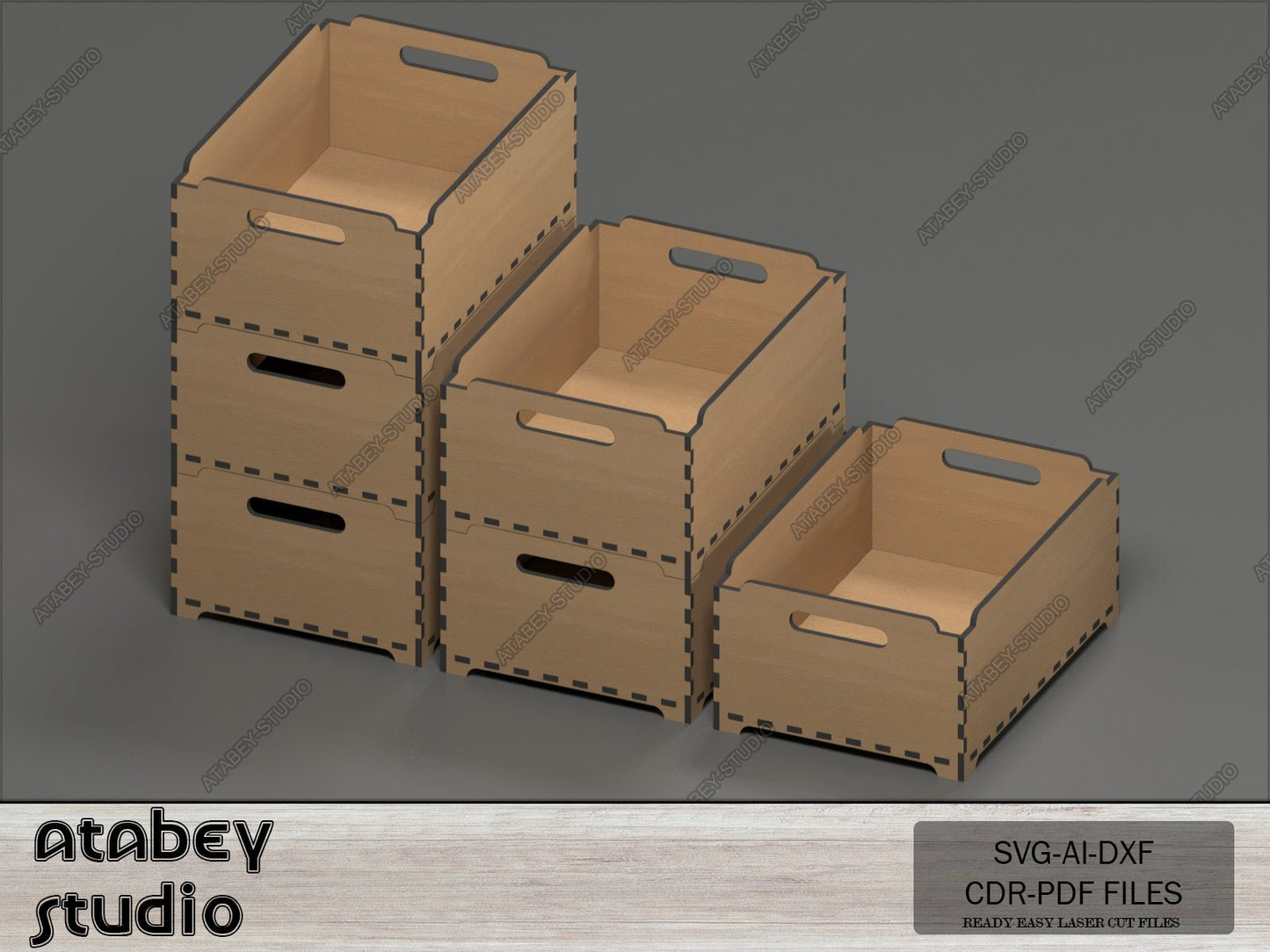 Multiple Size Stackable Box - Modular Design Storage Boxes - Wood Laser-Cut Plans - DIY Plans and Ready to Cut Files -Svg Dxf Ai Cdr 561