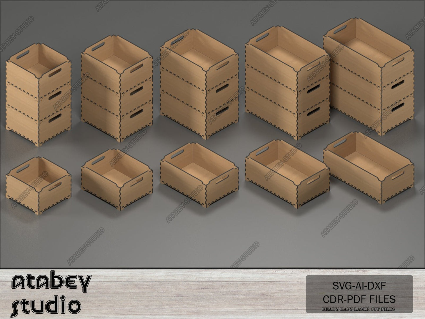 Multiple Size Stackable Box - Modular Design Storage Boxes - Wood Laser-Cut Plans - DIY Plans and Ready to Cut Files -Svg Dxf Ai Cdr 561