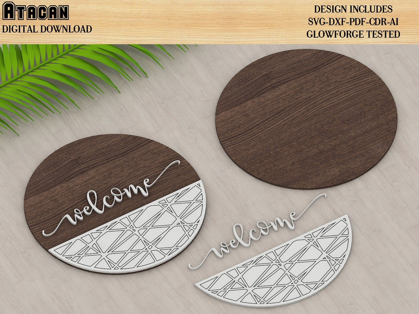 Patterned Door Hanger Svg Files / Welcome Home Laser cut file / Glowforge Vector Plan 387