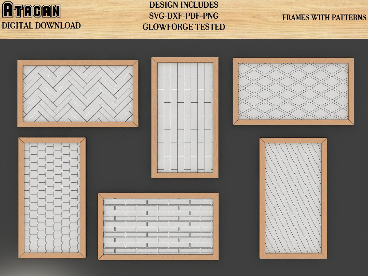 Patterns for Glowforge svg Herringbone Diamond Tile Brick Roof and Wood lines Pattern laser cut files 157