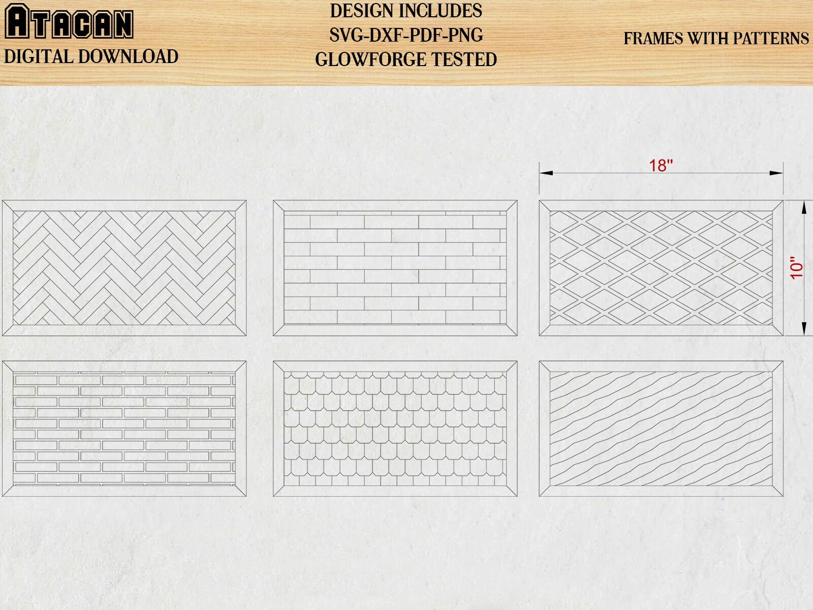 Patterns for Glowforge svg Herringbone Diamond Tile Brick Roof and Wood lines Pattern laser cut files 157