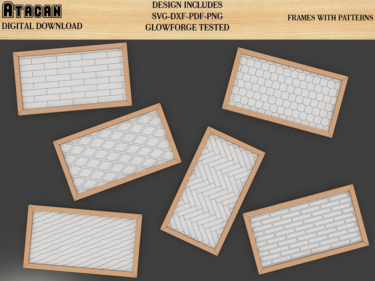 Patterns for Glowforge svg Herringbone Diamond Tile Brick Roof and Wood lines Pattern laser cut files 157