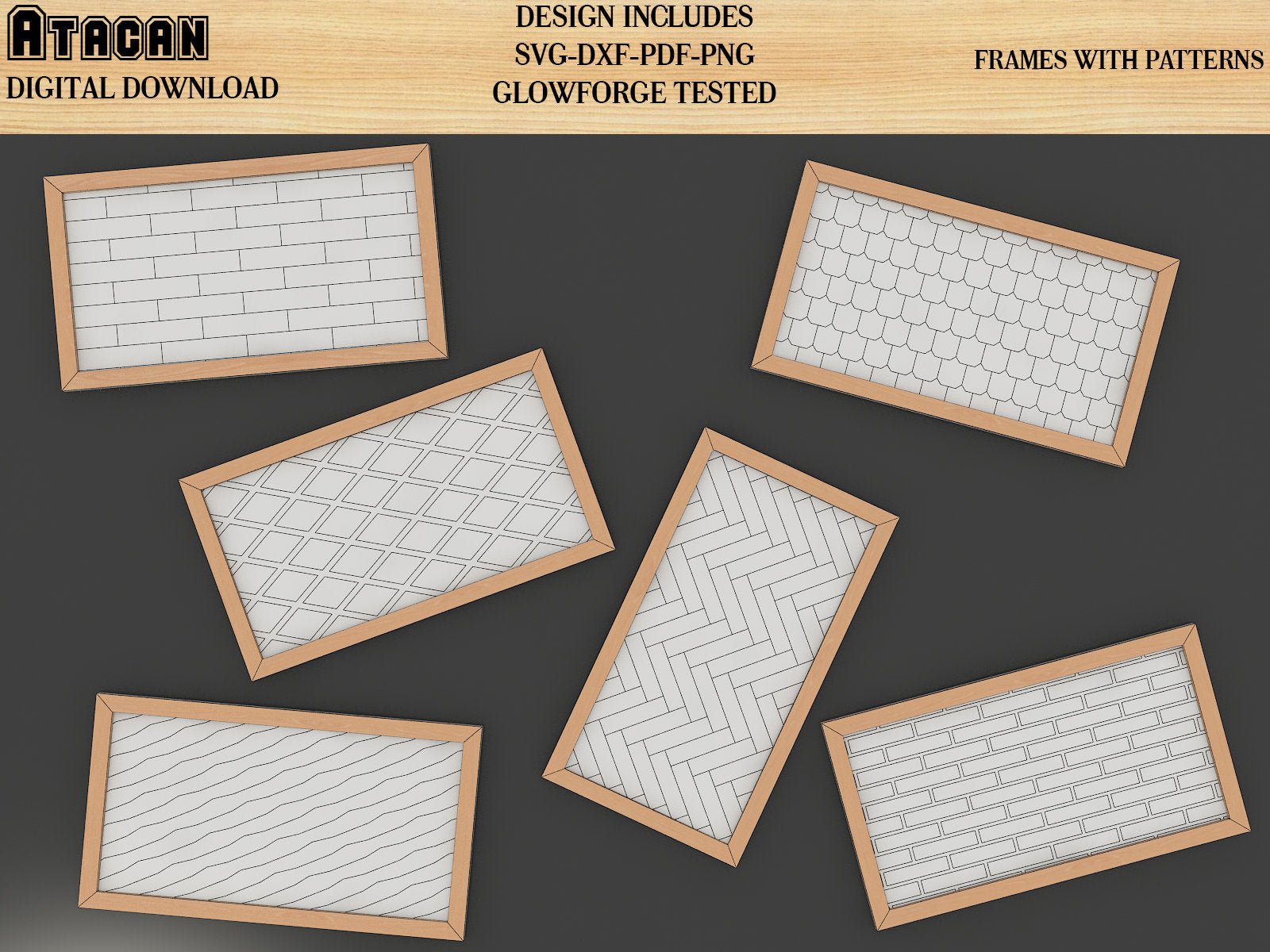 Patterns for Glowforge svg Herringbone Diamond Tile Brick Roof and Wood lines Pattern laser cut files 157