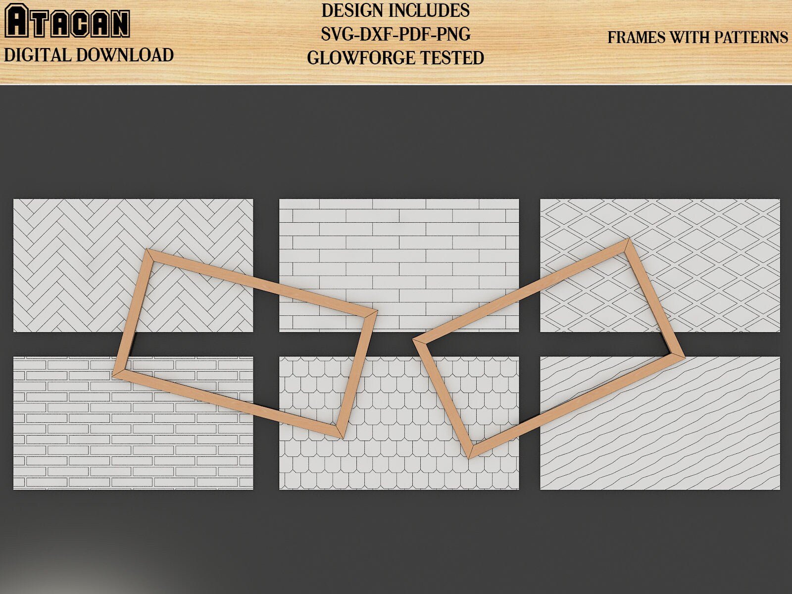 Patterns for Glowforge svg Herringbone Diamond Tile Brick Roof and Wood lines Pattern laser cut files 157