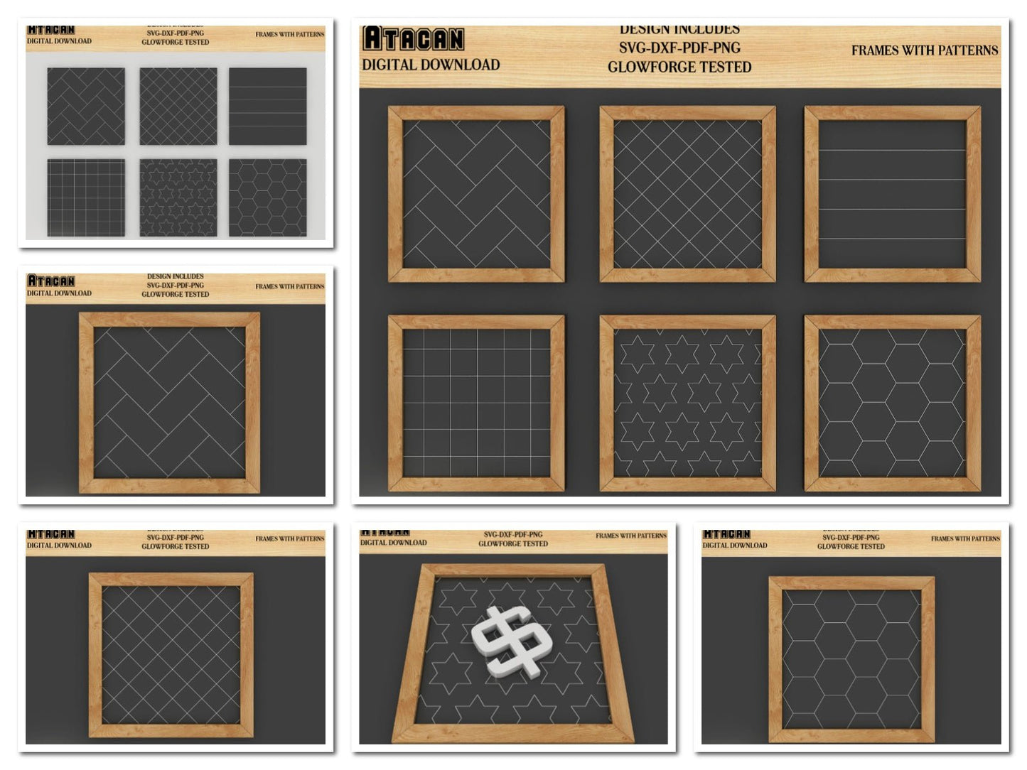 Patterns for Glowforge svg - Herringbone Subway Tile - Hexagon Pattern laser cut files 419