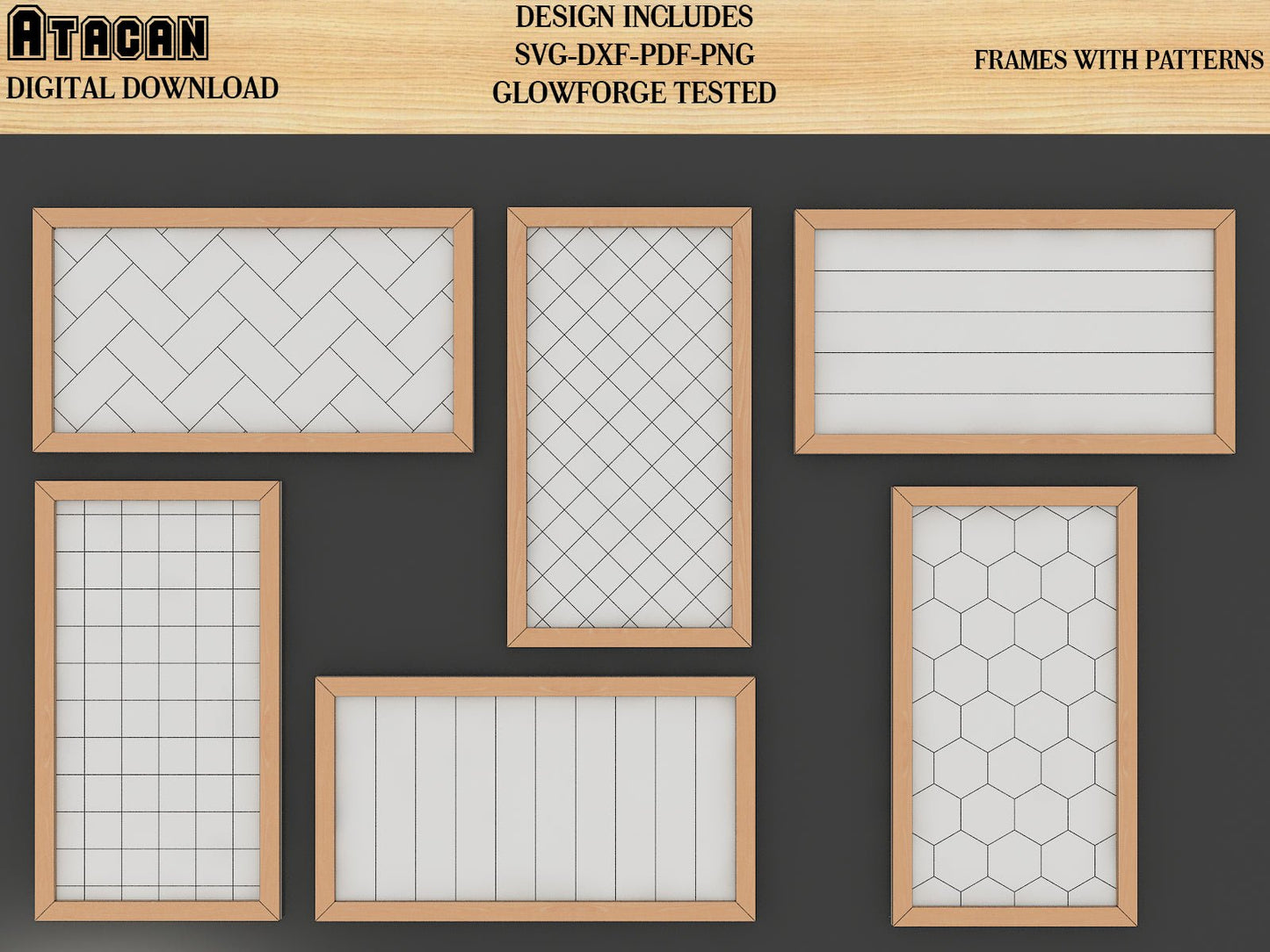 Patterns for Glowforge svg - Herringbone Subway Tile - Hexagon Pattern laser cut files 419