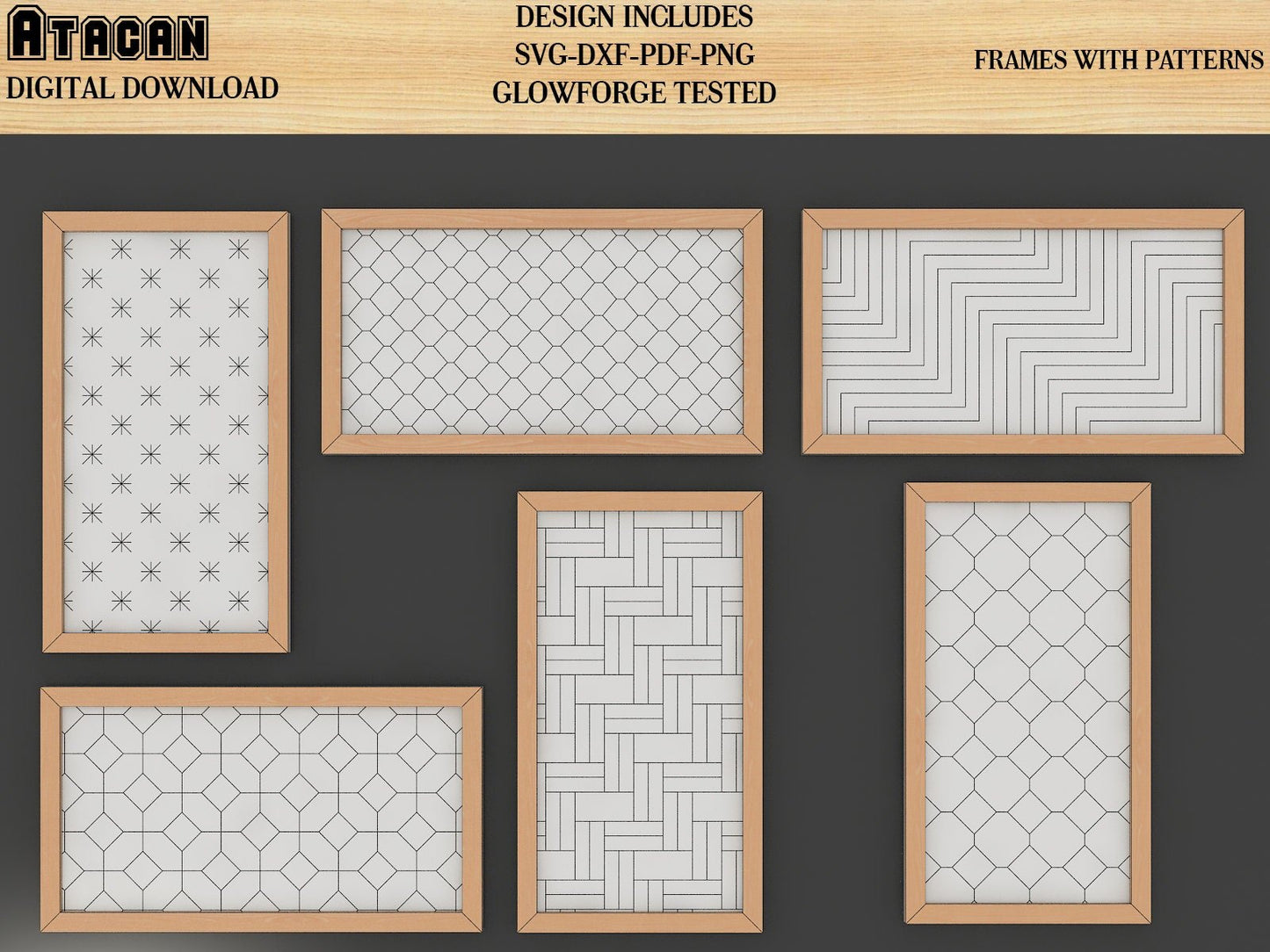 Patterns for Glowforge svg Herringbone Wire netting Diamond Tile Brick Stars and Wood lines Pattern laser cut files 161
