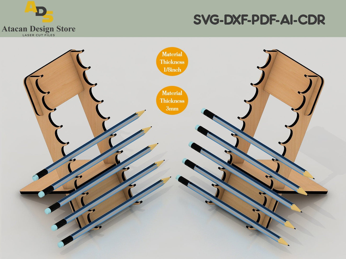 Pen Display Holder / Pencil Stand / Desk organiser / Laser Cut Files - INSTANT DOWNLOAD ADS171