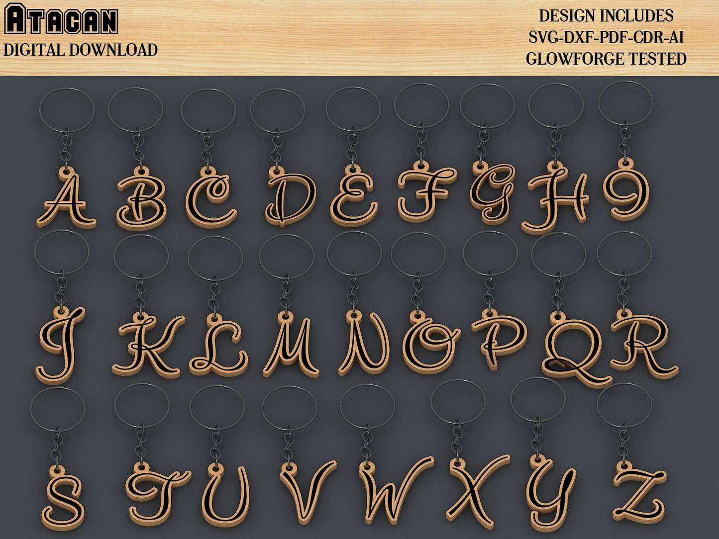 Personalised Name made key chain, necklace, jewelry designs / Letter Glowforge Laser cut SVG files / Cricut Digital Files 381