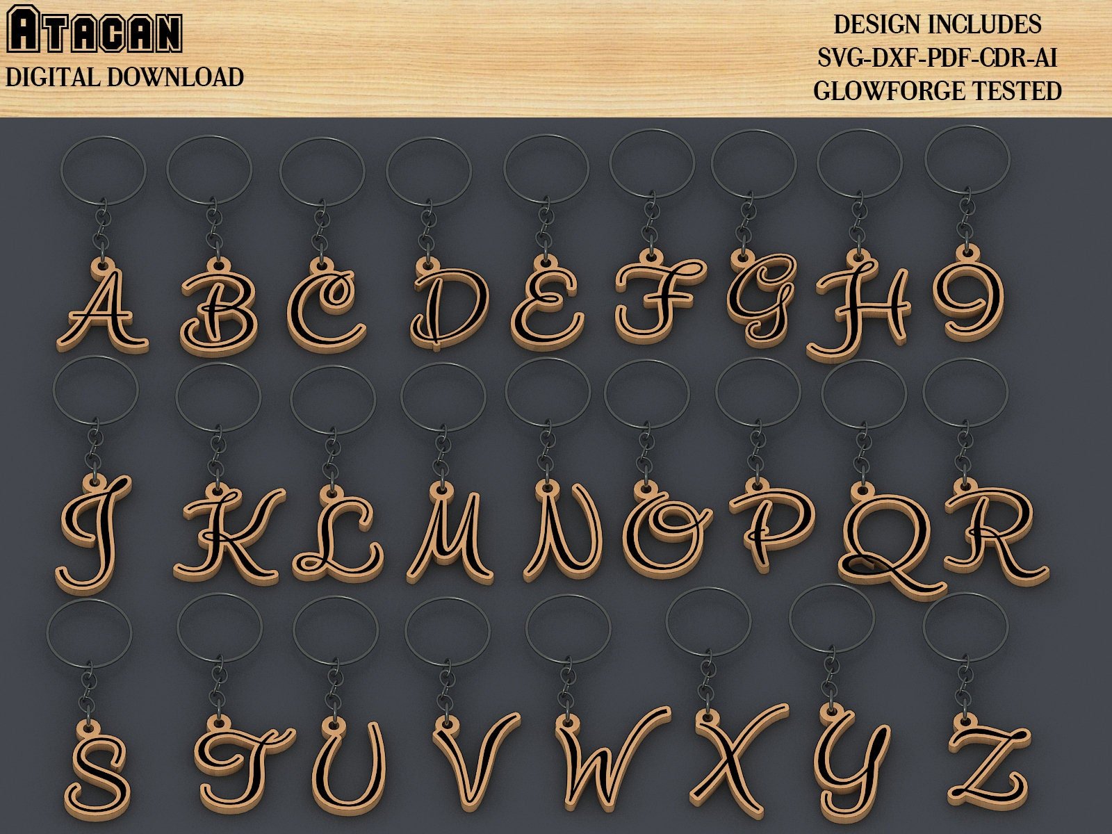 Personalised Name made key chain, necklace, jewelry designs / Letter Glowforge Laser cut SVG files / Cricut Digital Files 381