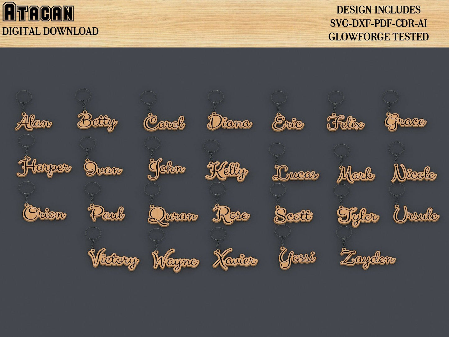 Personalised Name made key chain, necklace, jewelry designs / Letter Glowforge Laser cut SVG files / Cricut Digital Files 381