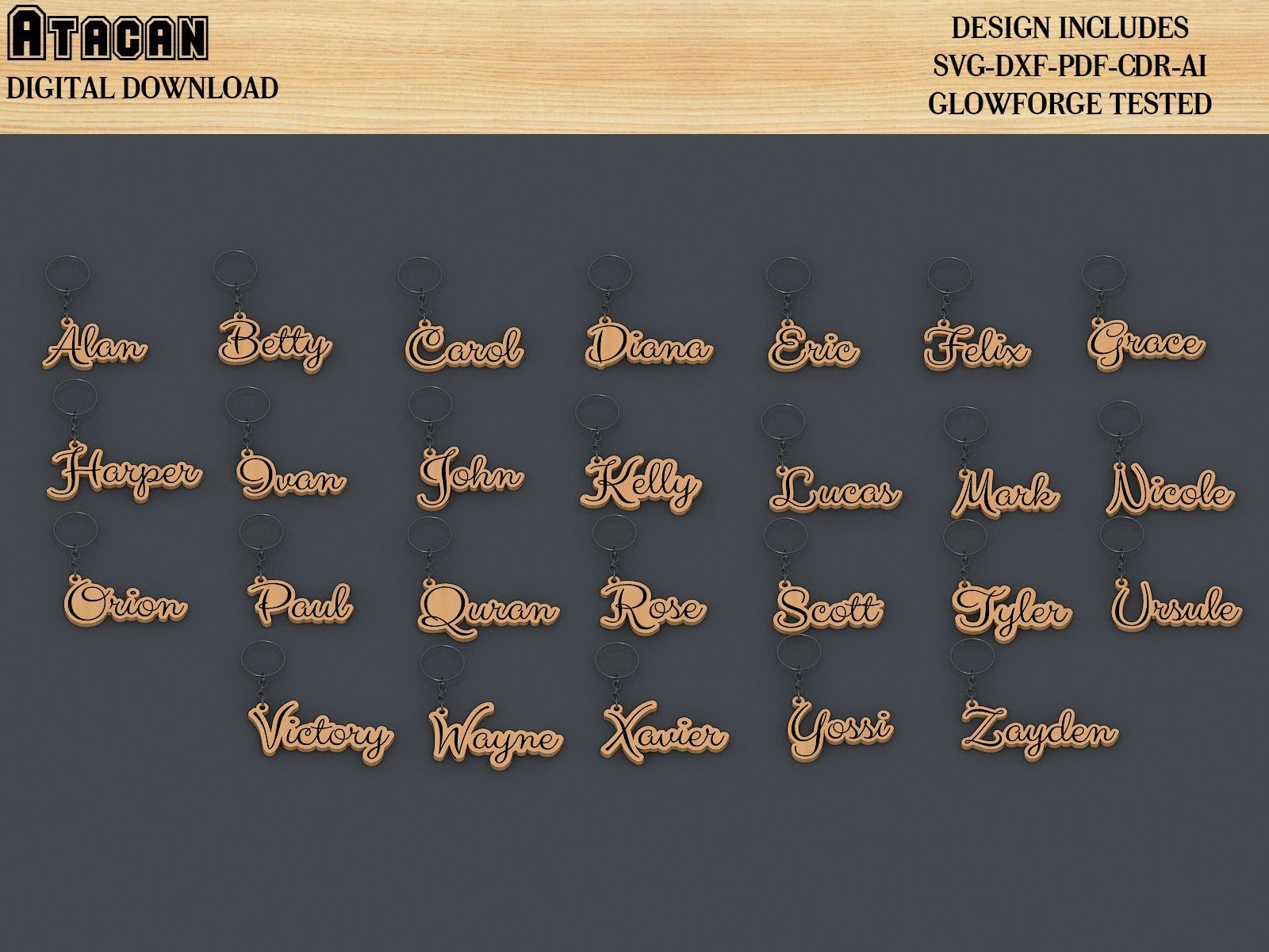 Personalised Name made key chain, necklace, jewelry designs / Letter Glowforge Laser cut SVG files / Cricut Digital Files 381