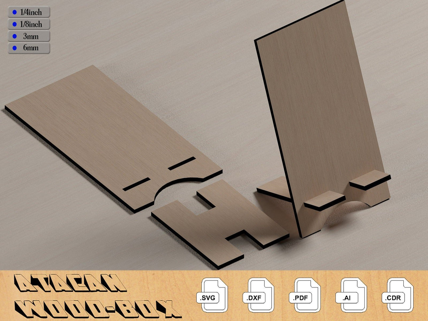 Phone Stand Laser cut file / Phone holder SVG file / Wooden Display Stand / instant download Svg DXF CDR 317
