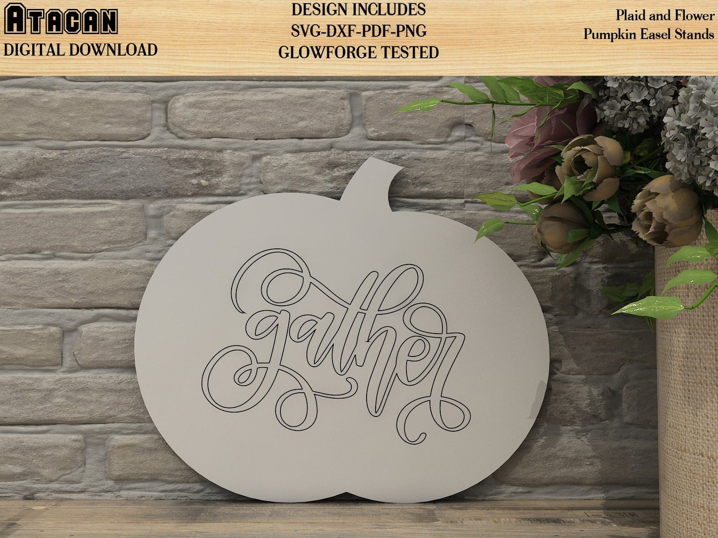 Plaid and Flowery Pumpkin for Easel Stands SVG files for Glowforge 173