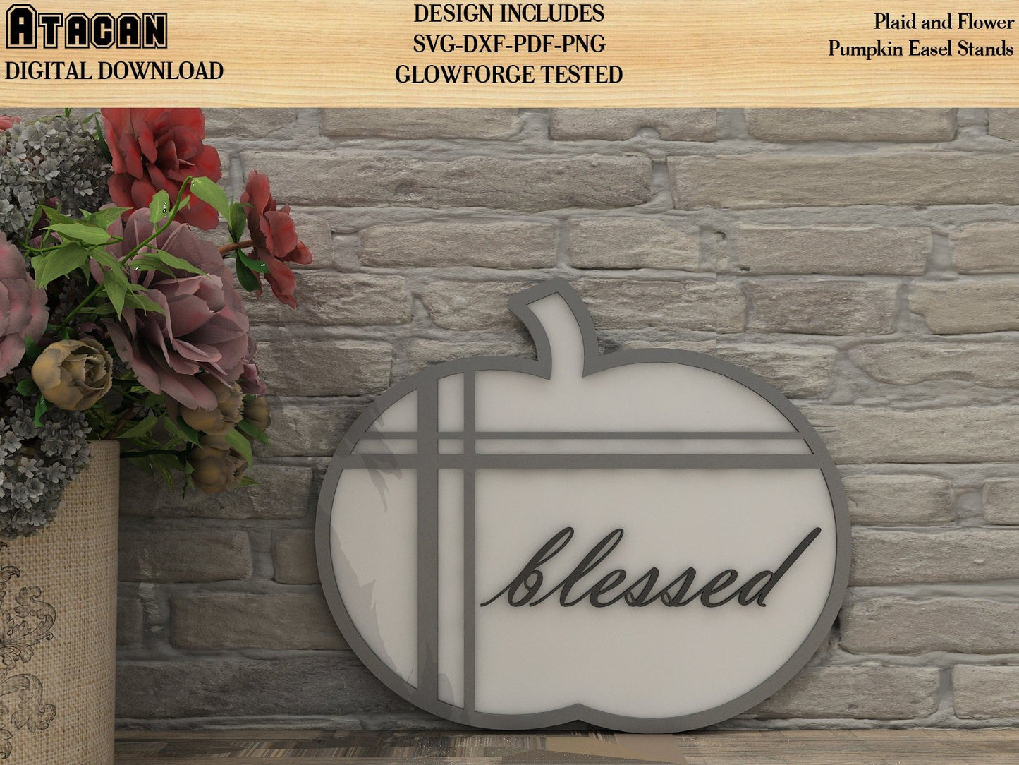 Plaid and Flowery Pumpkin for Easel Stands SVG files for Glowforge 173