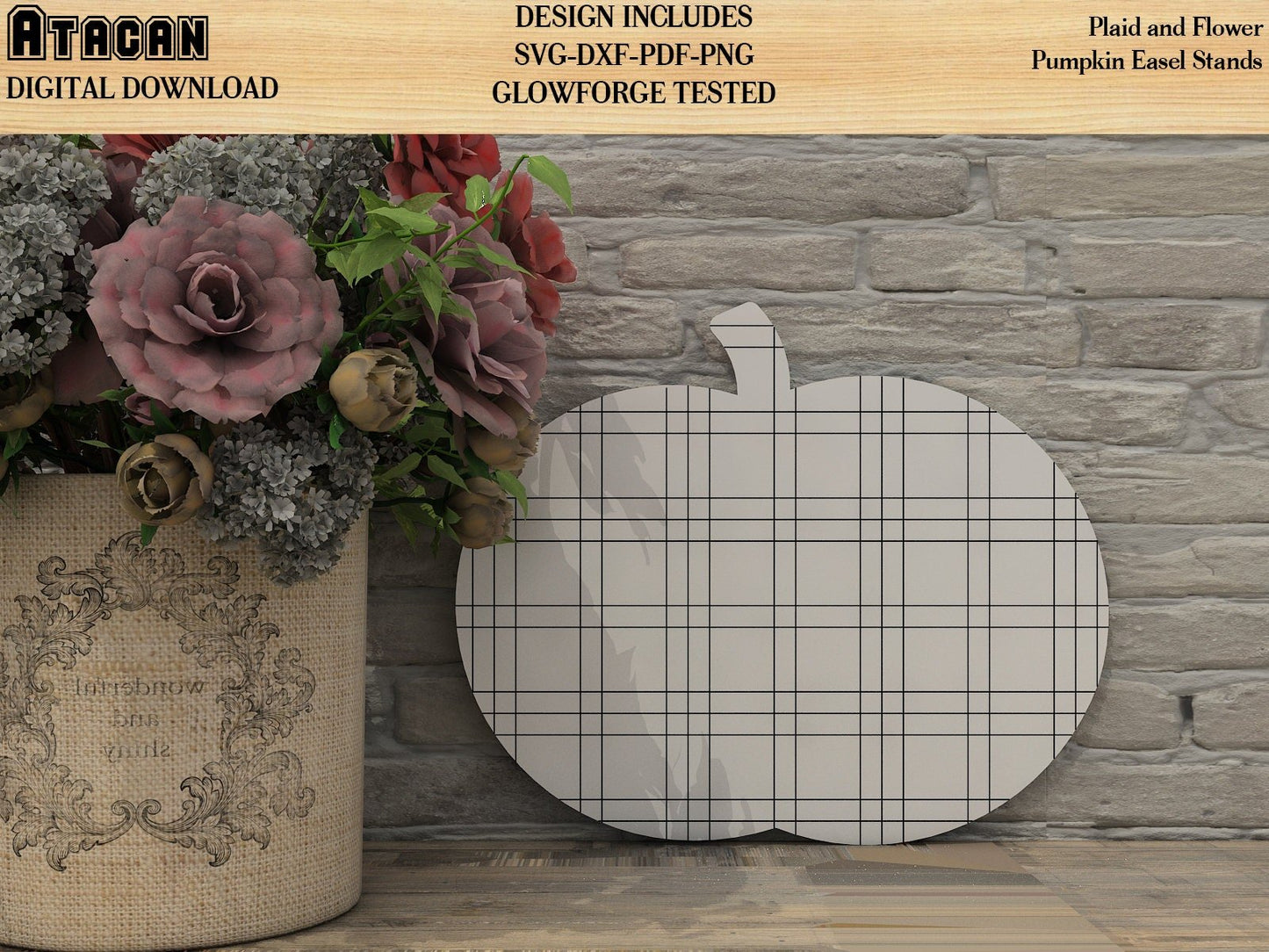 Plaid and Flowery Pumpkin for Easel Stands SVG files for Glowforge 174