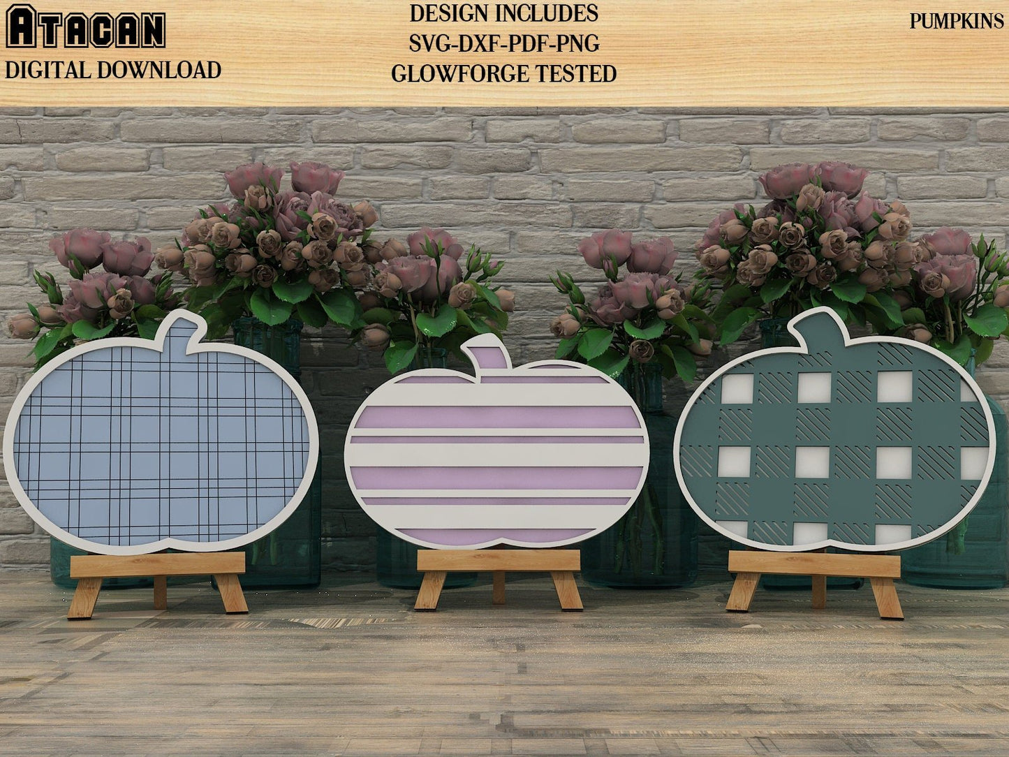 Plaid and Flowery Pumpkin for Easel Stands SVG files for Glowforge 175