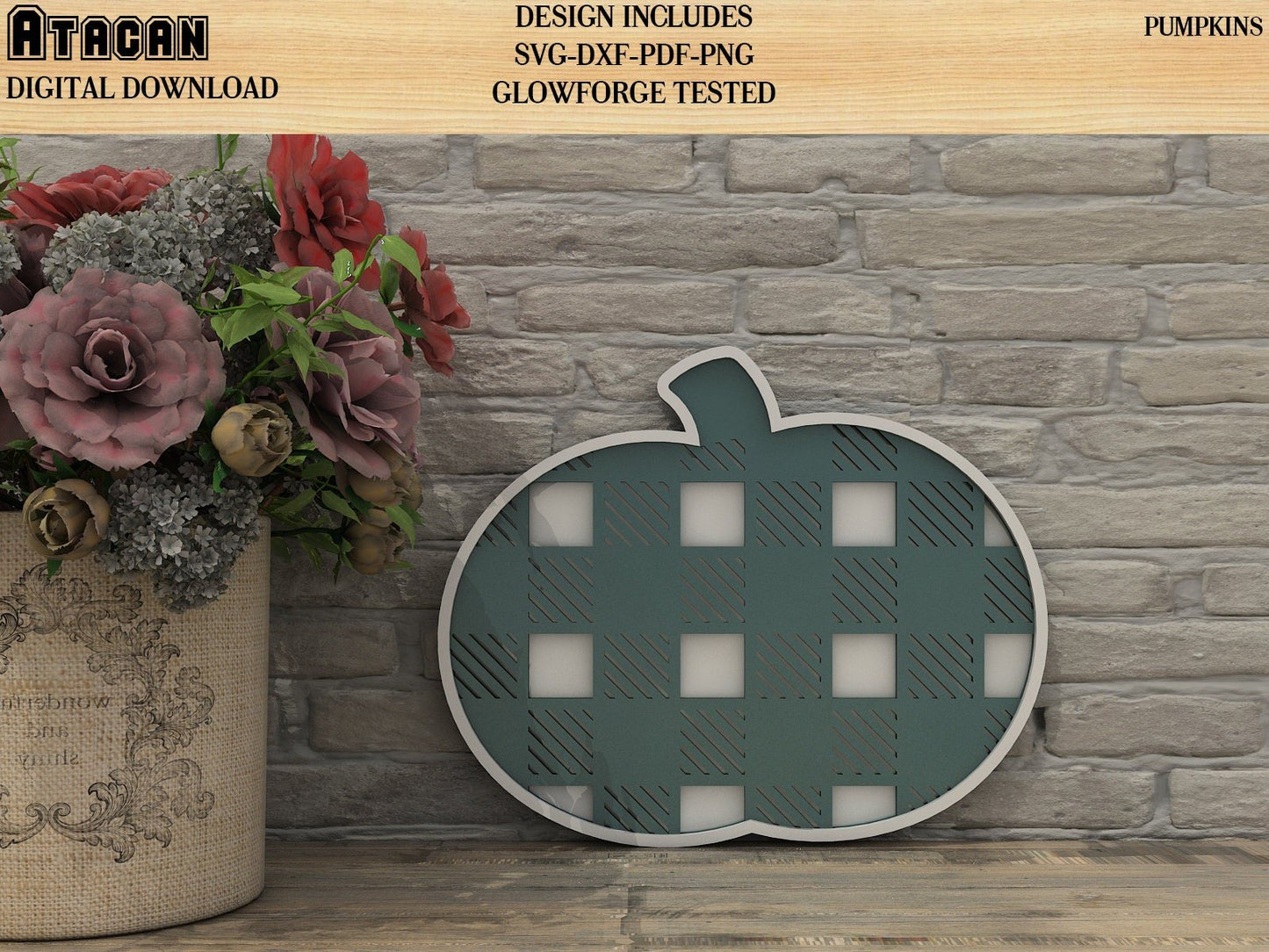 Plaid and Flowery Pumpkin for Easel Stands SVG files for Glowforge 175