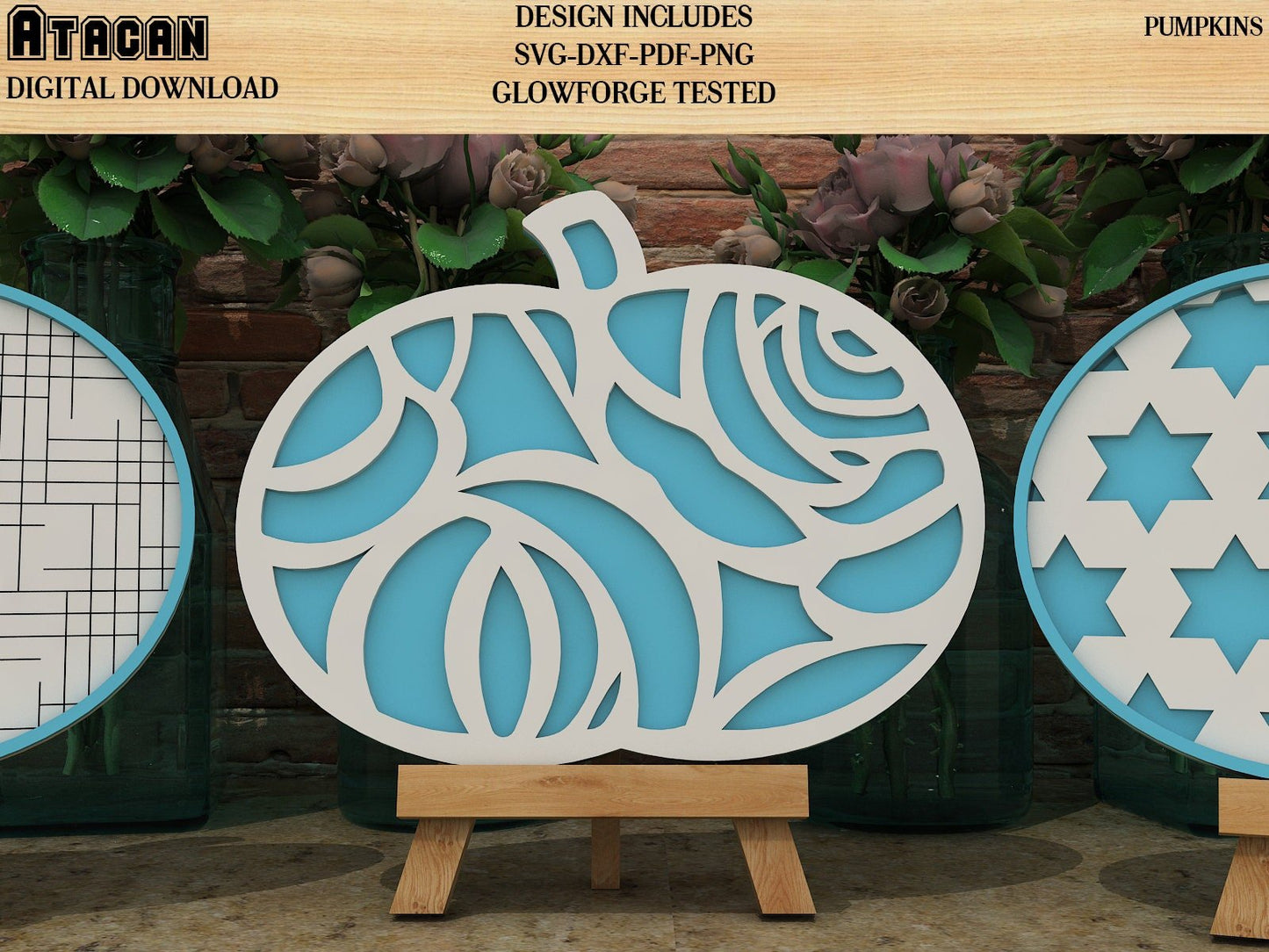 Plaid and Flowery Pumpkin for Easel Stands SVG files for Glowforge 176