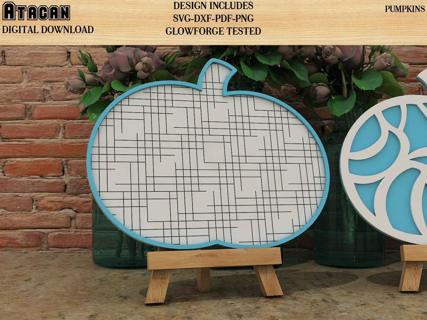 Plaid and Flowery Pumpkin for Easel Stands SVG files for Glowforge 176