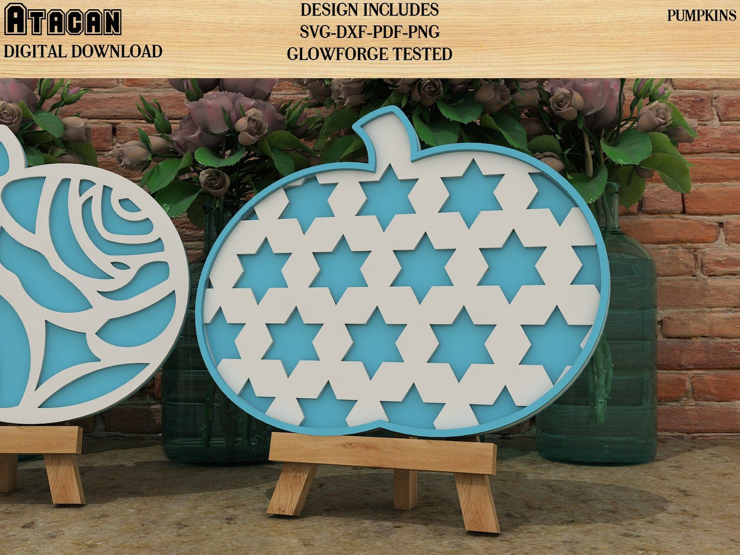 Plaid and Flowery Pumpkin for Easel Stands SVG files for Glowforge 176