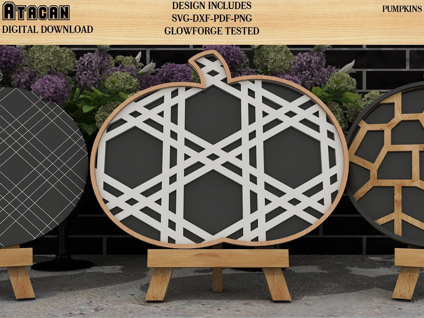 Plaid and Flowery Pumpkin for Easel Stands SVG files for Glowforge 177