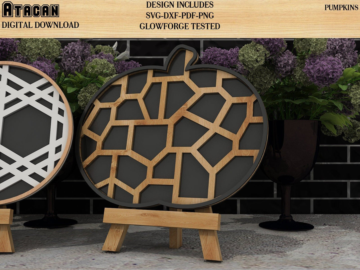 Plaid and Flowery Pumpkin for Easel Stands SVG files for Glowforge 177
