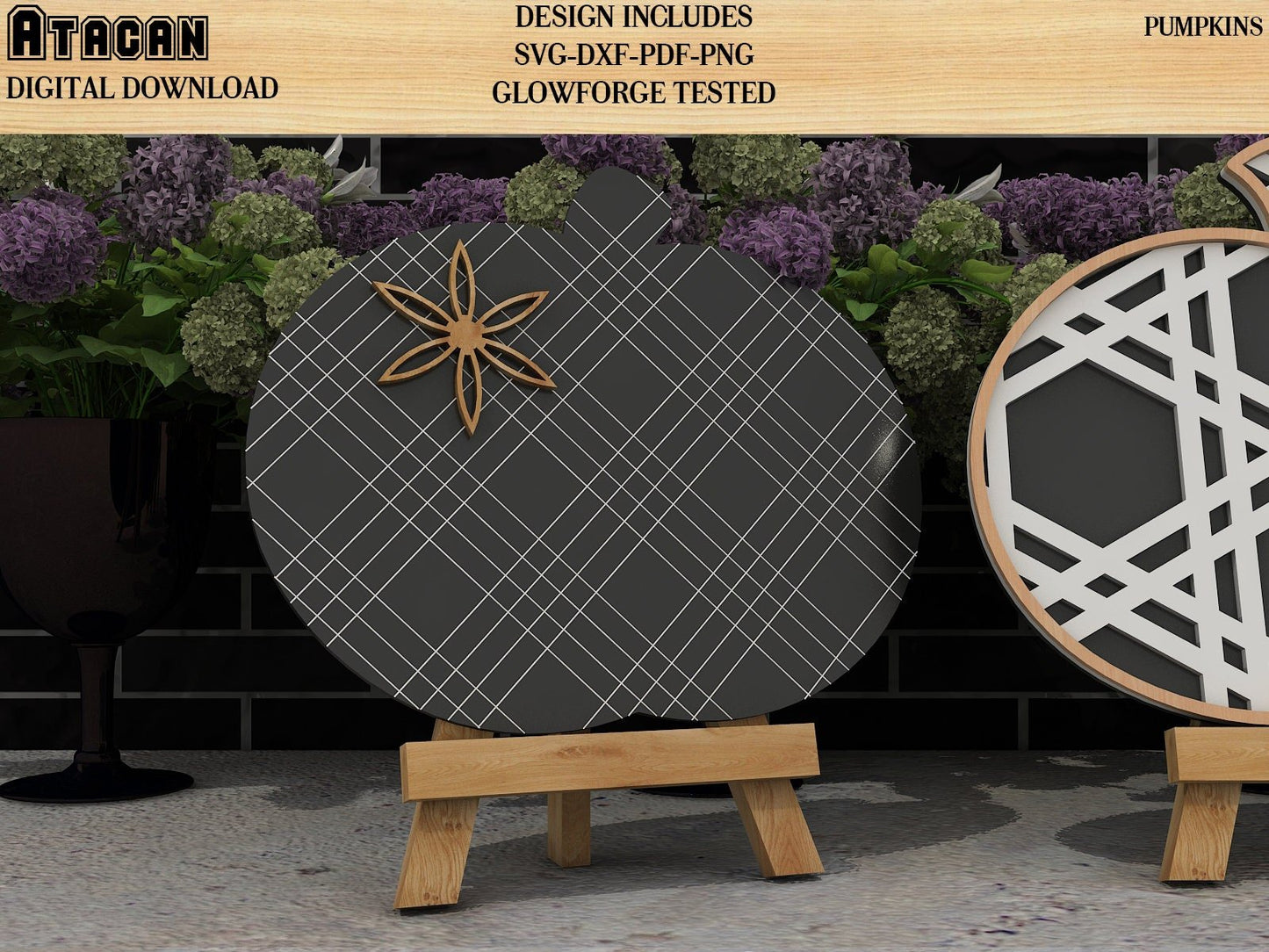 Plaid and Flowery Pumpkin for Easel Stands SVG files for Glowforge 177