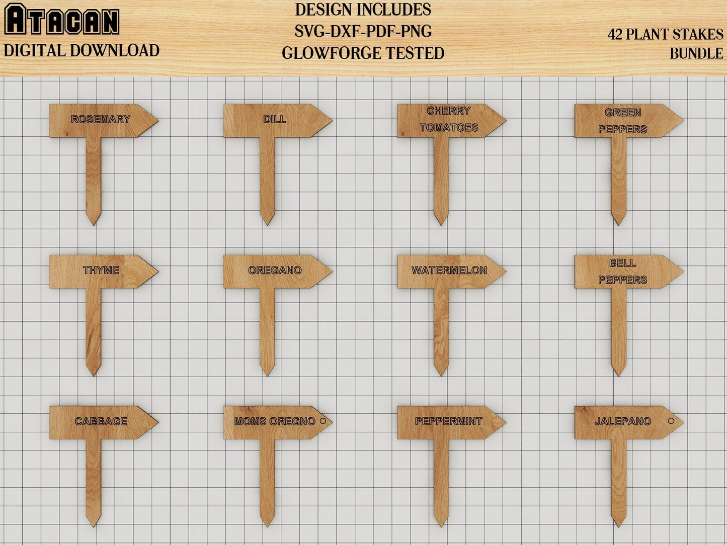 Plant Stakes Bundle, Plant marker SVG laser cut files, Garden Markers Glowforge Templated 247