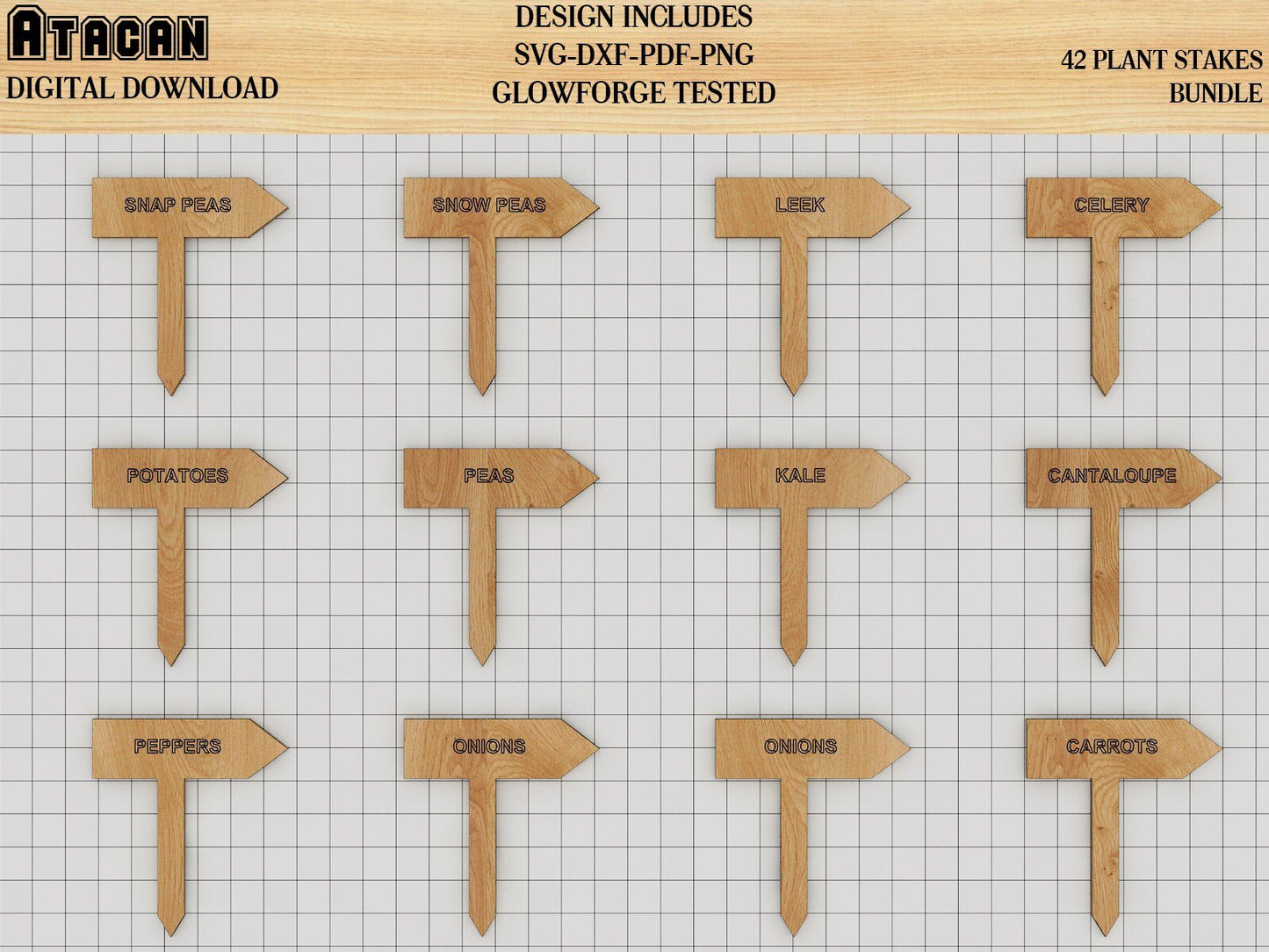 Plant Stakes Bundle, Plant marker SVG laser cut files, Garden Markers Glowforge Templated 247