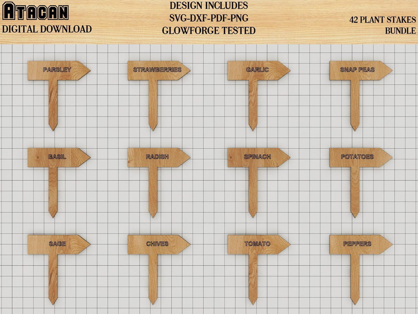 Plant Stakes Bundle, Plant marker SVG laser cut files, Garden Markers Glowforge Templated 247