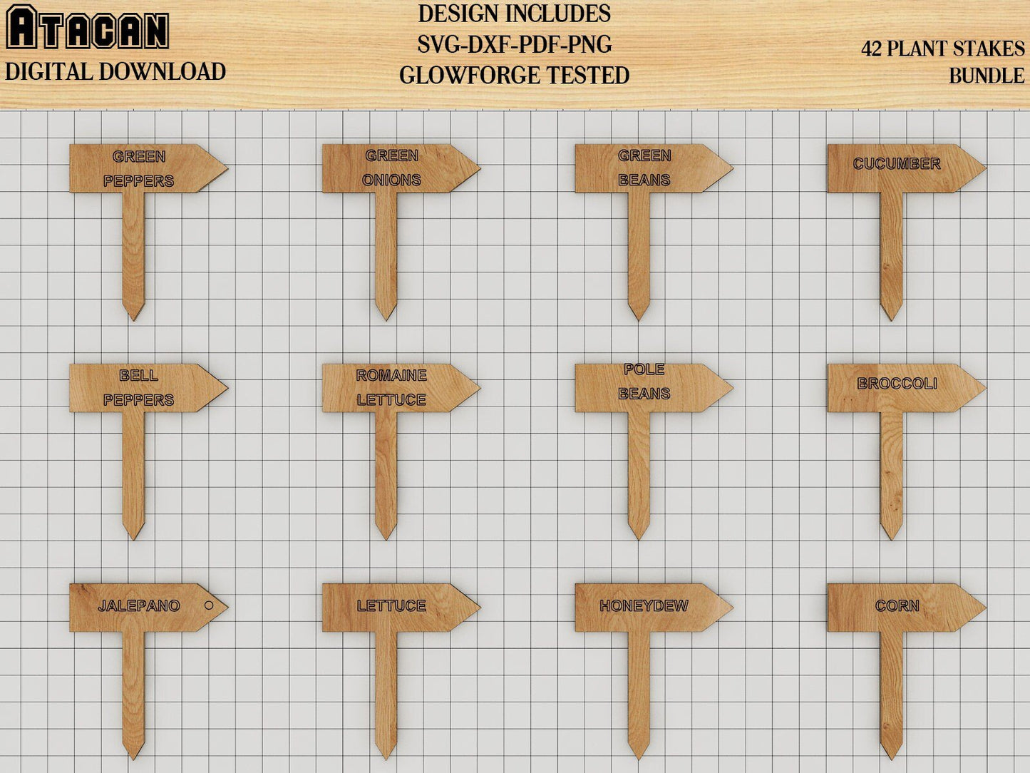 Plant Stakes Bundle, Plant marker SVG laser cut files, Garden Markers Glowforge Templated 247
