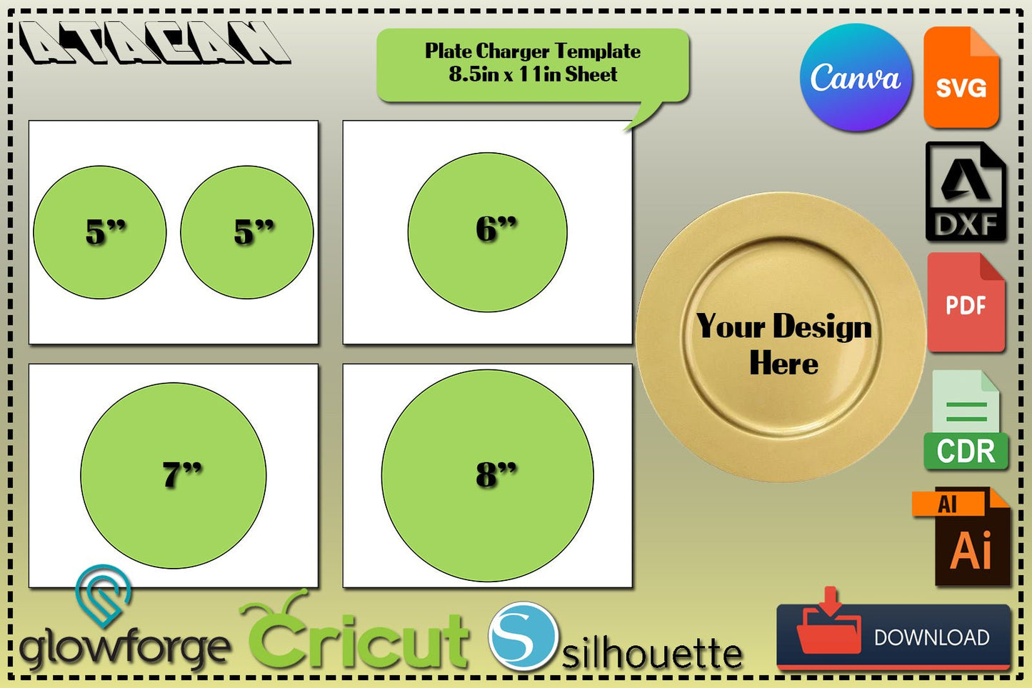 Plate Charger Blank Template / Round Charger Label / Sublimation Party Plate / Blank Circle Party Favor / Canva SVG DXF Ai CDR 360