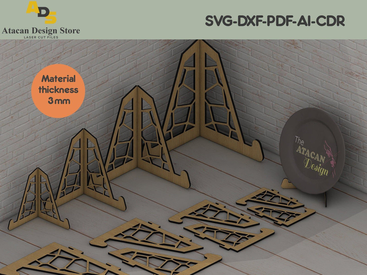 Plate Easel for Counter / Laser cut files / SVG DXF digital download files ADS057