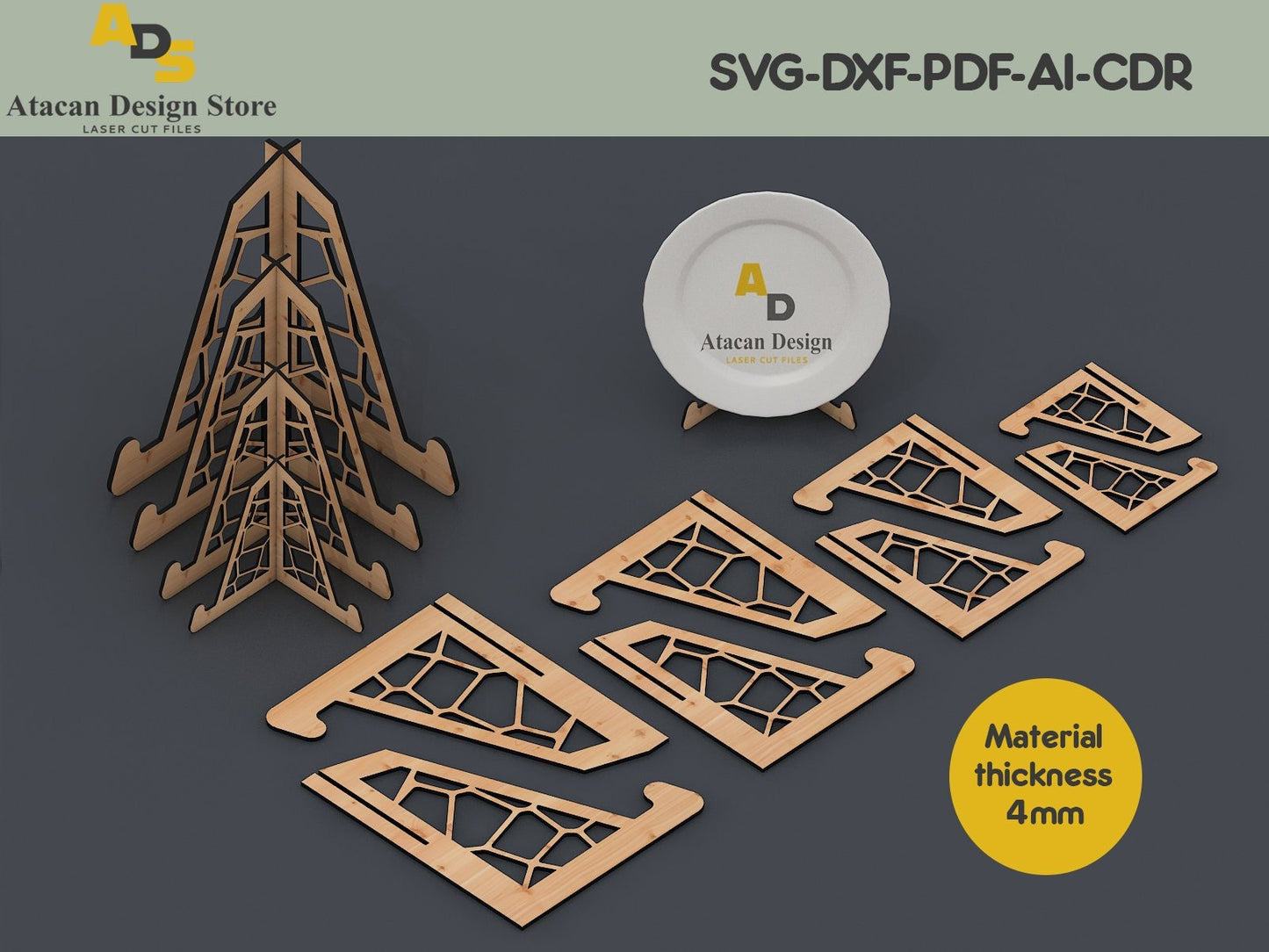 Plate Stand template / Glowforge ready / laser cut file / Digital Download ADS064