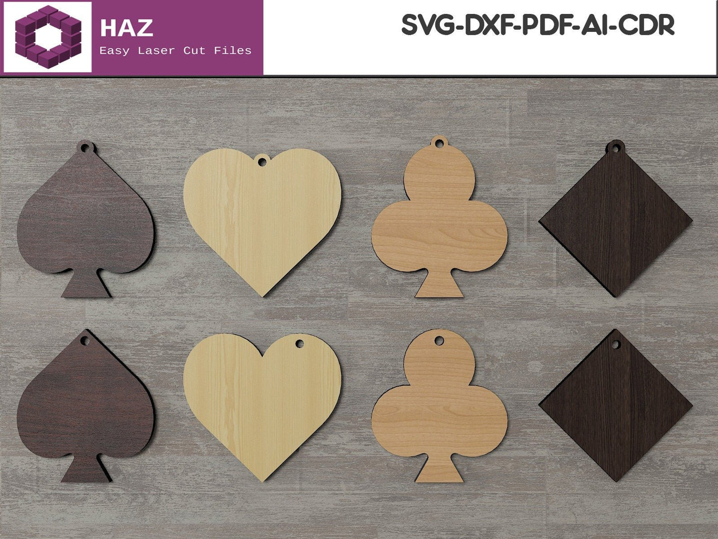 Poker Card Shapes Earrings / Ace of Cards Casino Play Keychain / Playing Card SVG DXF CDR Ai 051