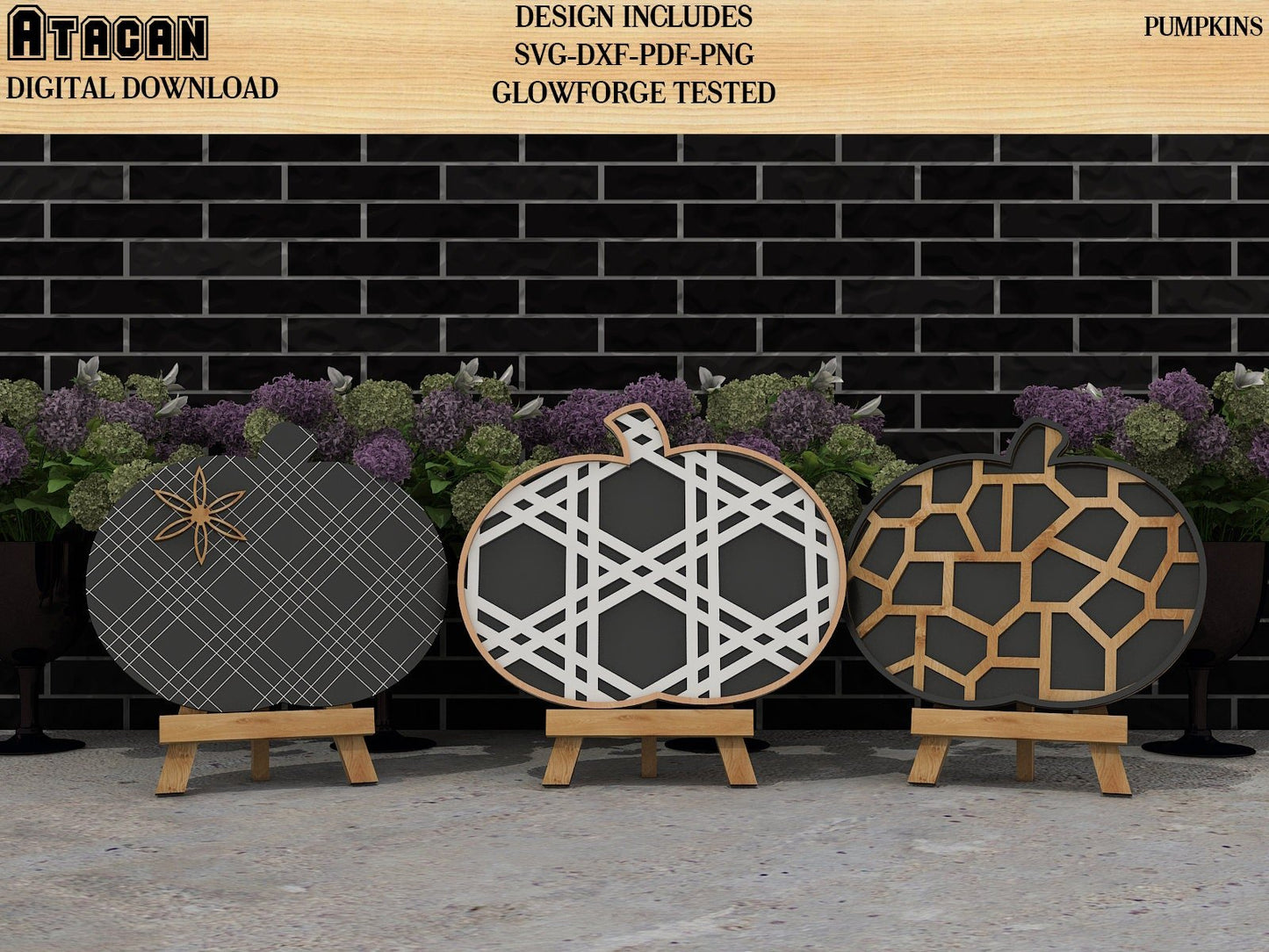Pumpkin Bundle Plaid and Flowery for Easel Stands SVG files for Glowforge 187