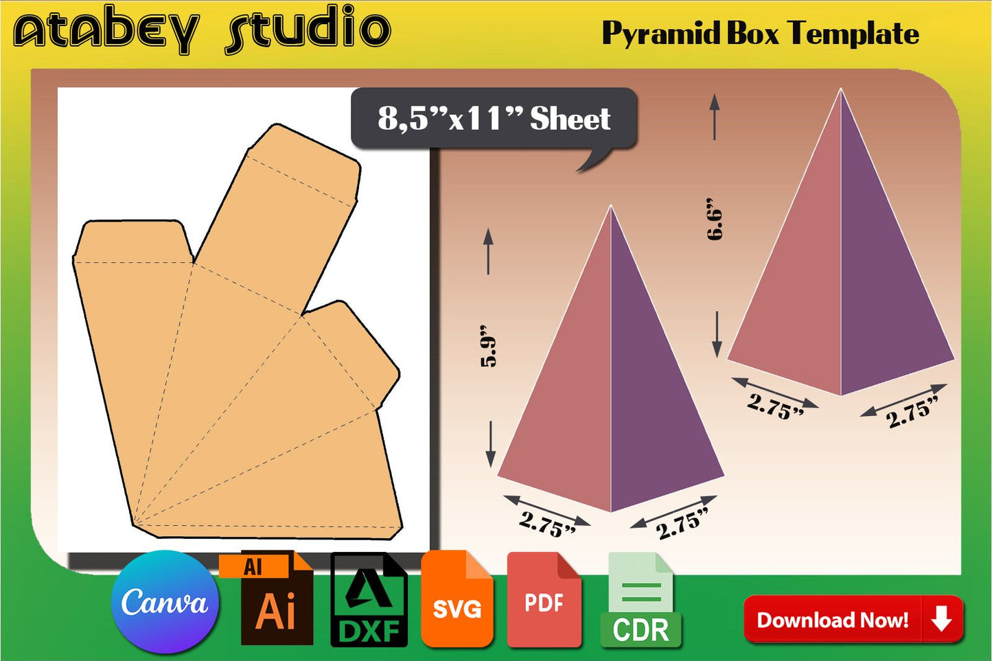 Pyramid Box Template / Pyramid Favor Box / PopCorn Snack Box / Gift Box Party Favor Decorations Svg Dxf Ai Cdr 525