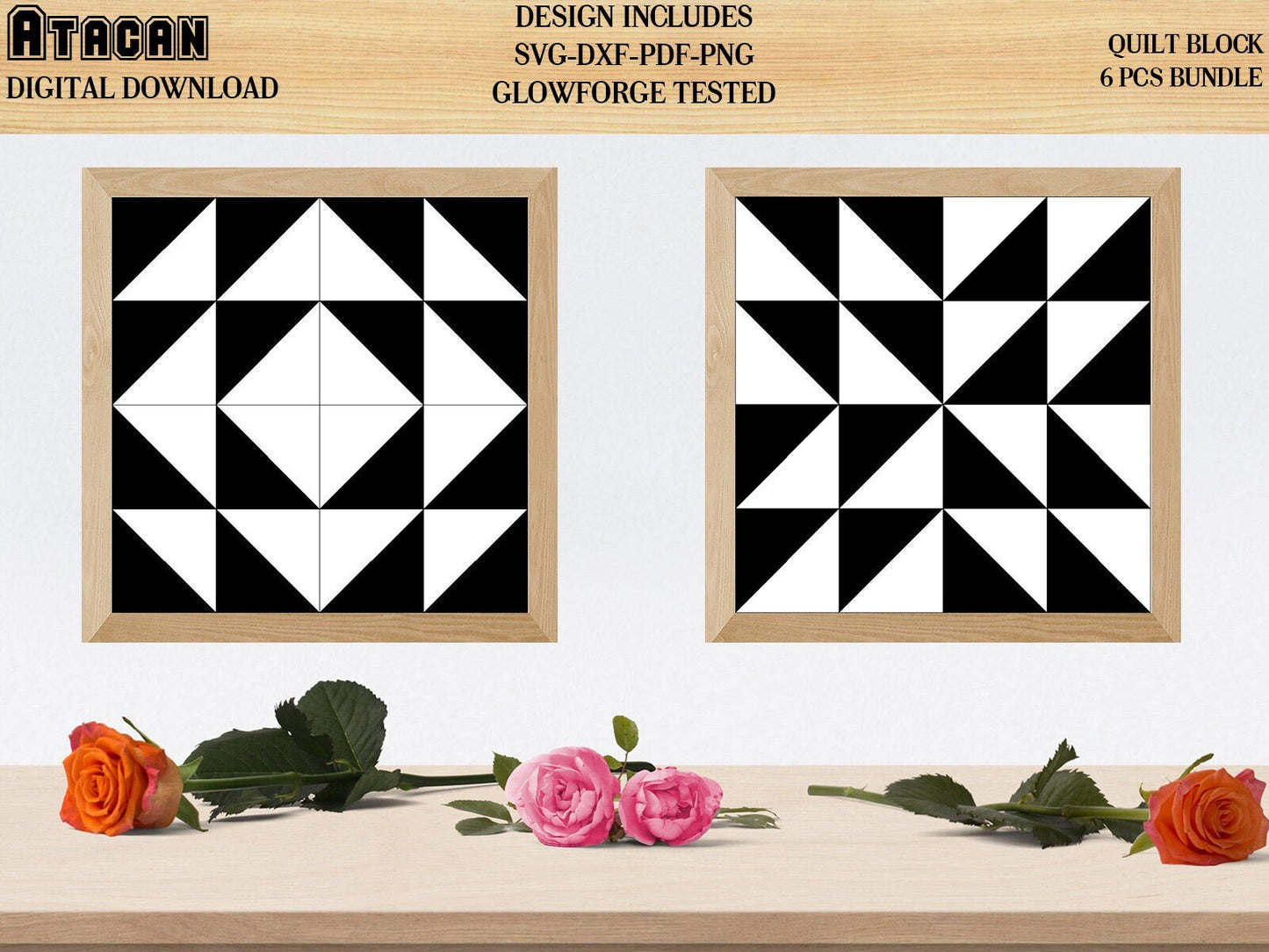 Quilt Block Svg Bundle Farmhouse Sign Americana Barn Quilt Cut File Country pattern frames 020