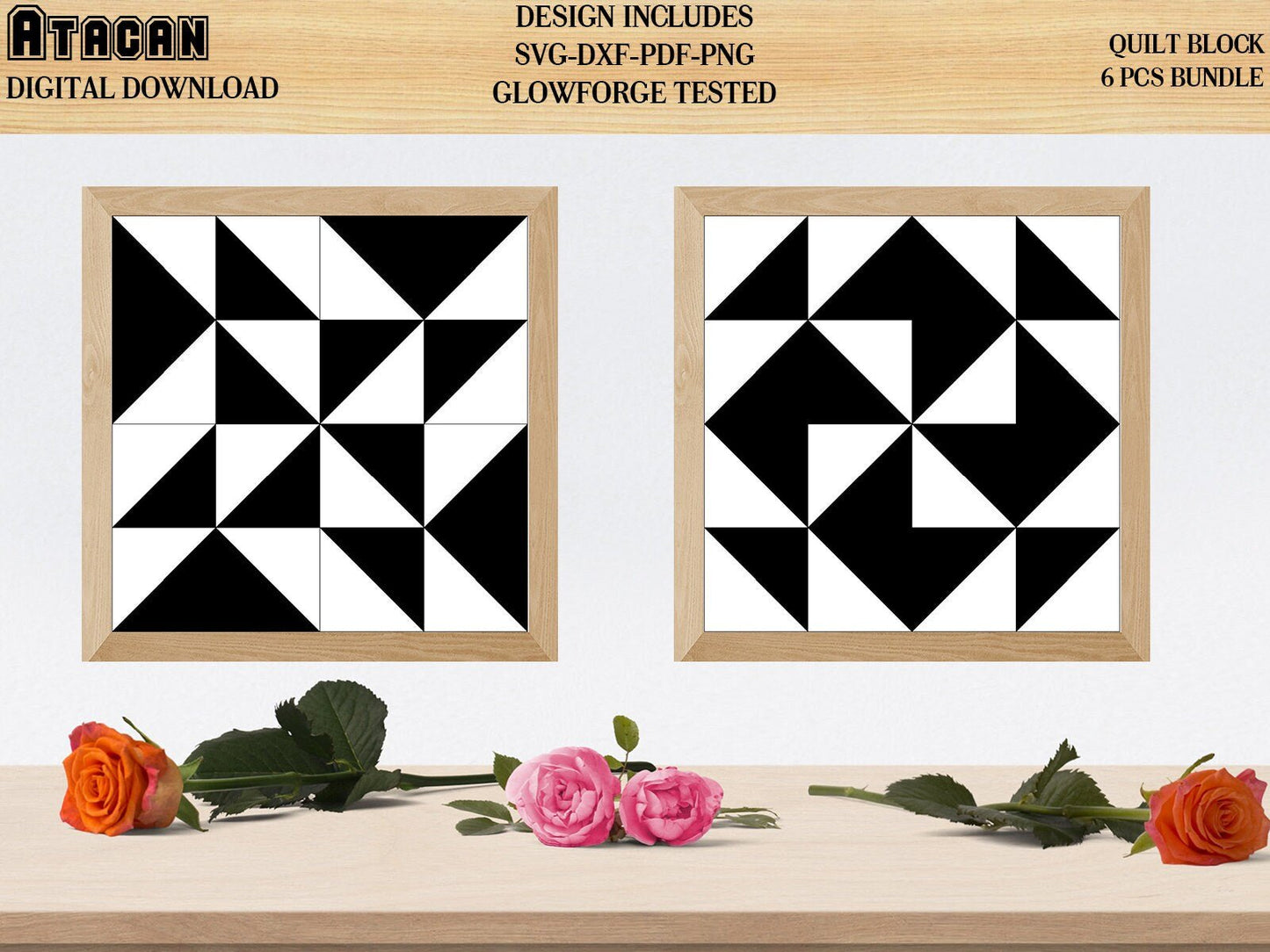 Quilt Block Svg Bundle Farmhouse Sign Americana Barn Quilt Cut File Country pattern frames 020