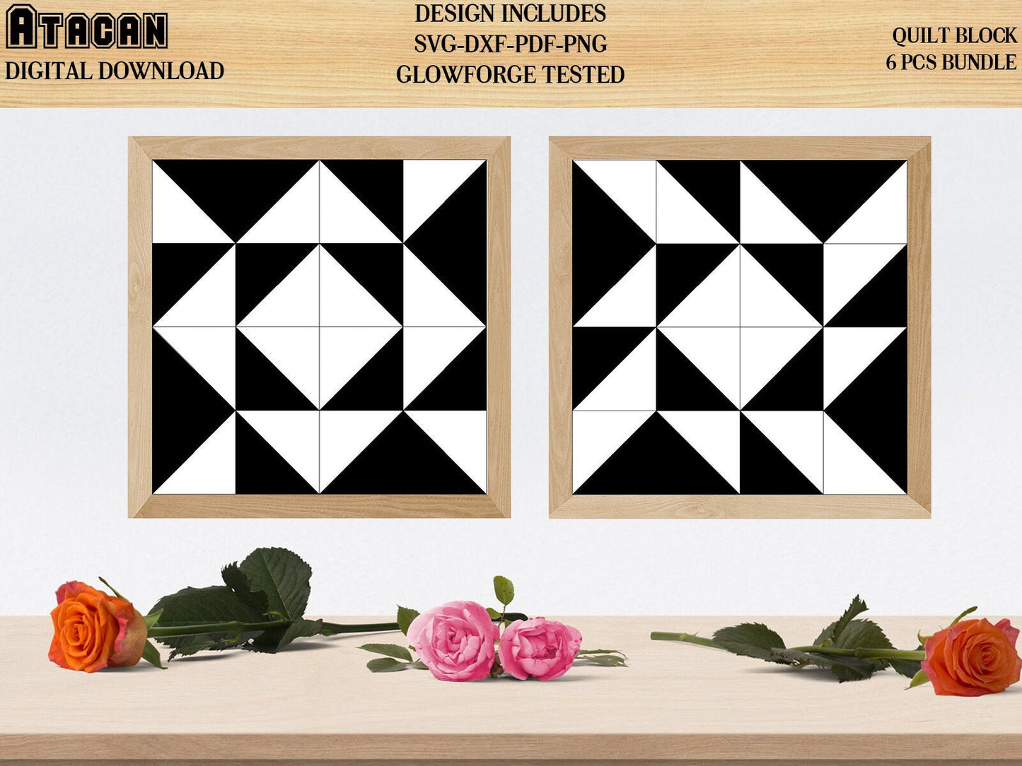 Quilt Block Svg Bundle Farmhouse Sign Americana Barn Quilt Cut File Country pattern frames 020