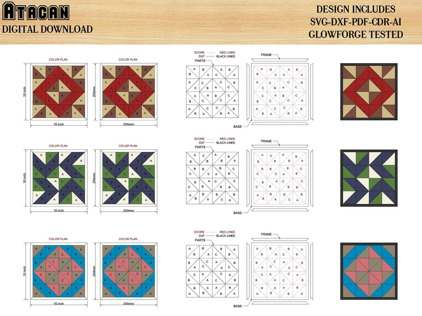 Quilt Blocks / Simple Barn Quilts / Southwest Decor / Mini Quilts / Laser Vector cut files