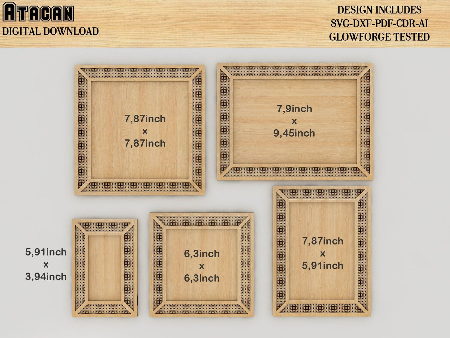 Rattan Cane photo frames / Boho Frame Laser cutting files / Rattan Cane weaving template 411
