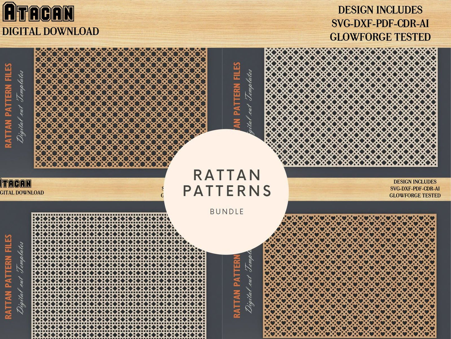 Rattan Cane Seamless Patterns / Cane Weave SVG / Glowforge Laser SVG File 440