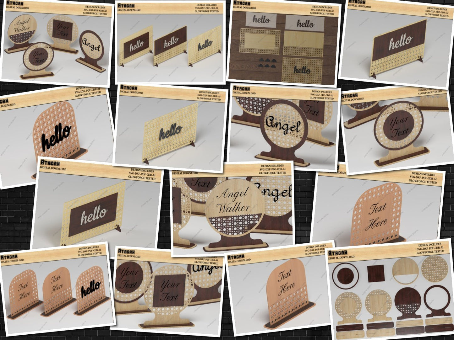 Rattan Cane Sign Backer Bundle / Rattan Cane Arch shape Laser Cut Files / Baby name sign SVG DXF CDR Ai 496