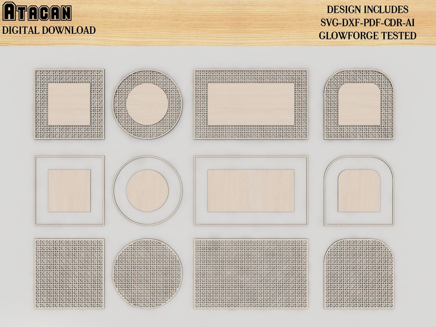 Rattan Door Hanger / Rattan Round Sign / Frames Cane Webbing Laser cut SVG files 398